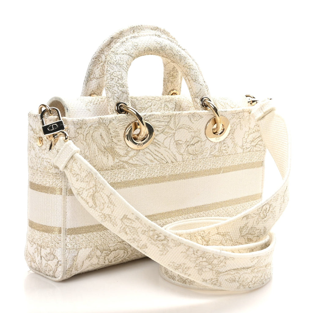 Canvas Embroidered Medium Jardin D'Hiver Lady D-Joy White Gold