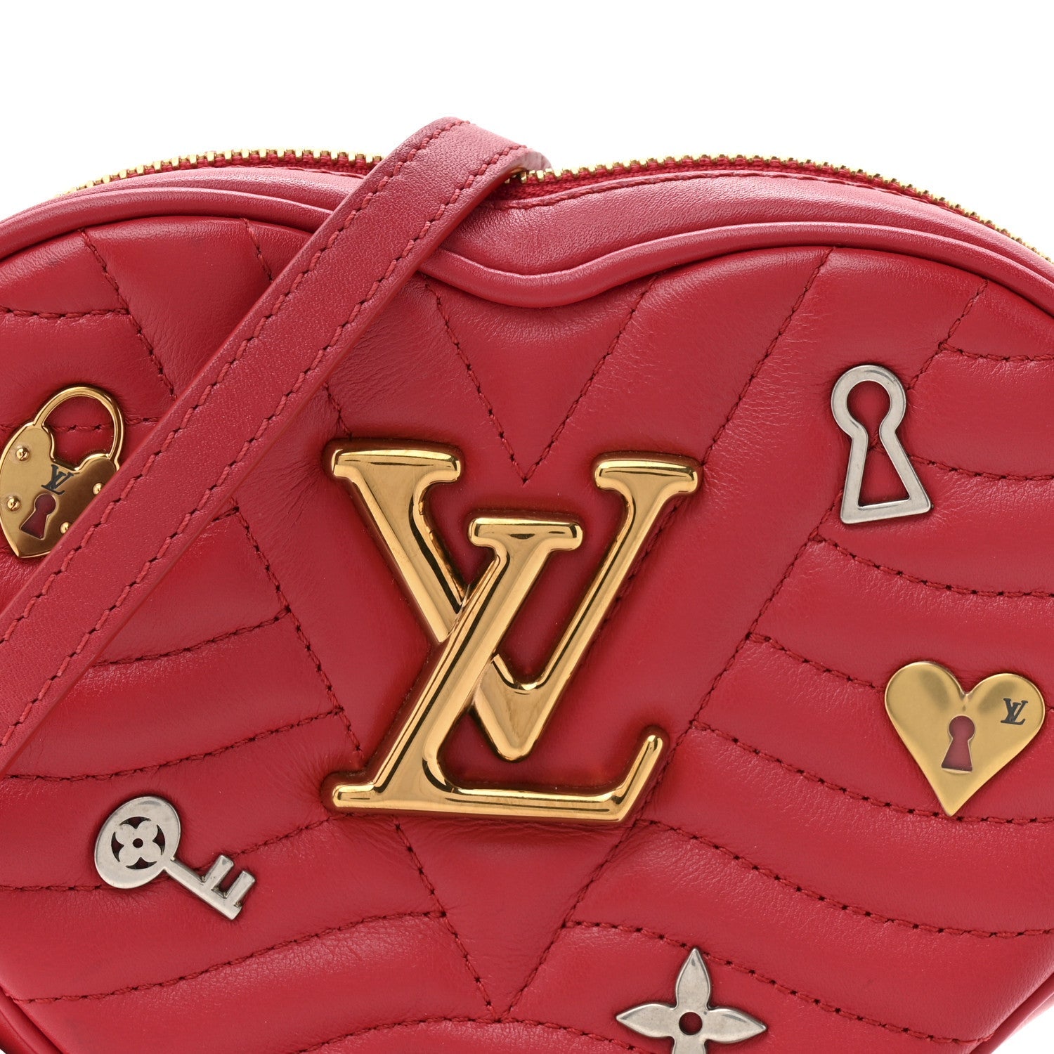 Calfskin Embellished New Wave Love Lock Heart Bag Ecarlate