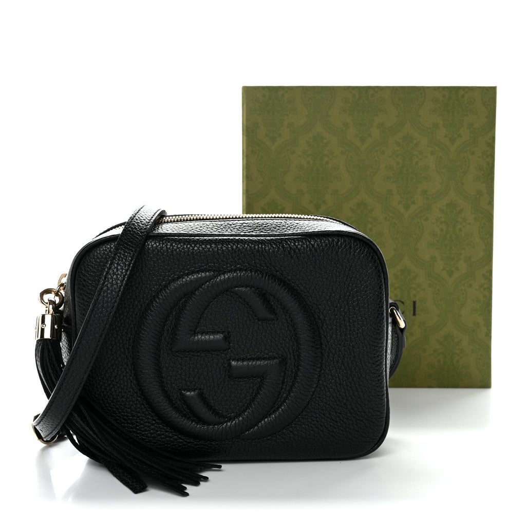 Pebbled Calfskin Small Soho Disco Bag Black