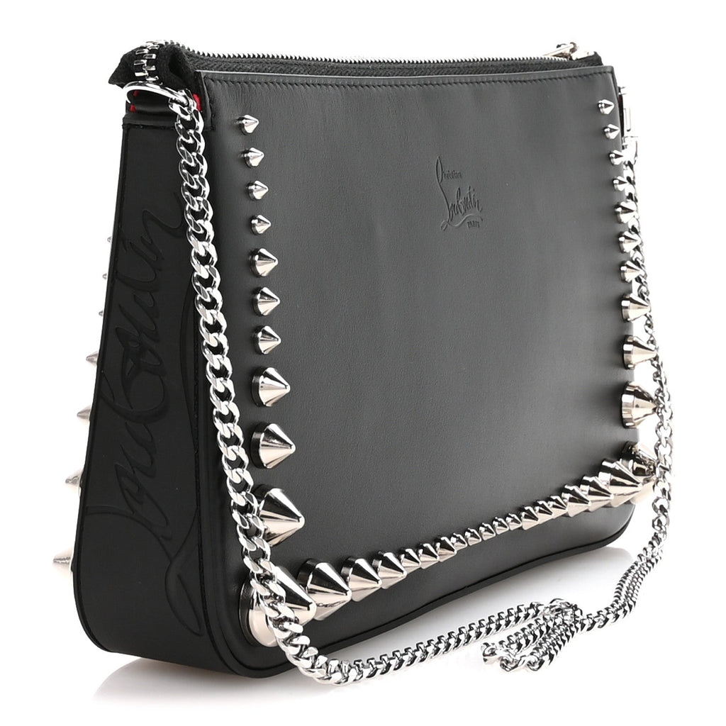 Calfskin Paris Spiked Loubila Chain Clutch Black