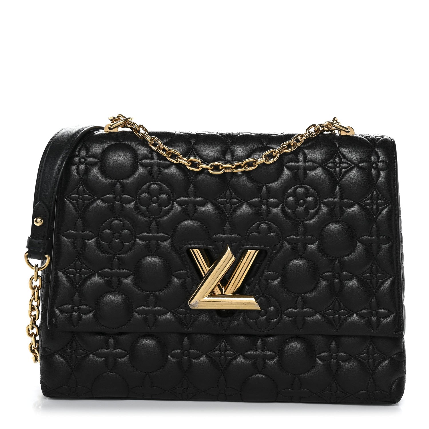 Lambskin Flower Quilted Twist Shoulder Bag GM Black