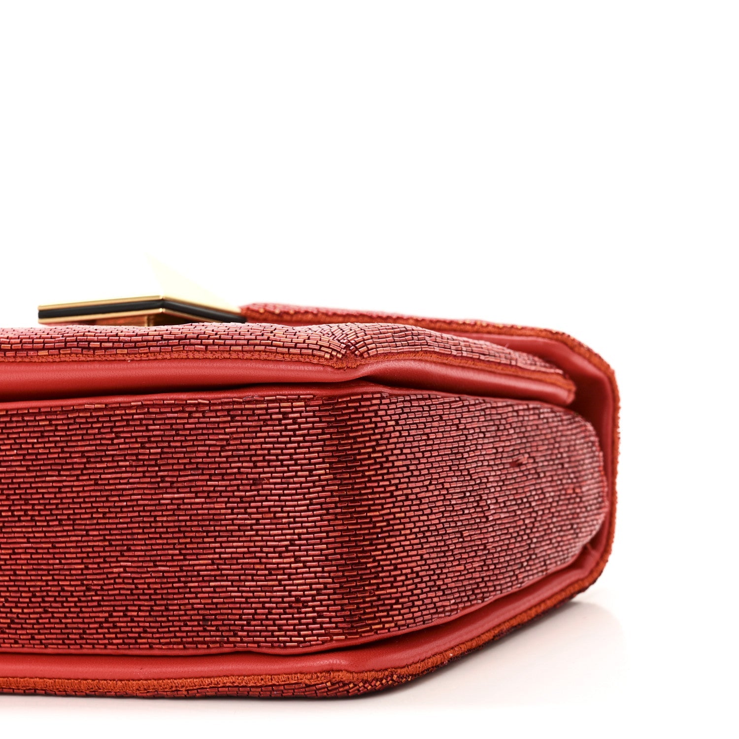 Nappa Beaded One Stud Chain Clutch Red