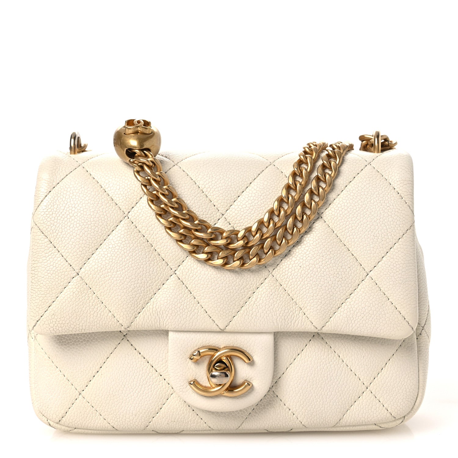 Caviar Quilted Mini Sweetheart Flap White
