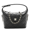 Caviar Quilted Hobo Clutch With Chain Black