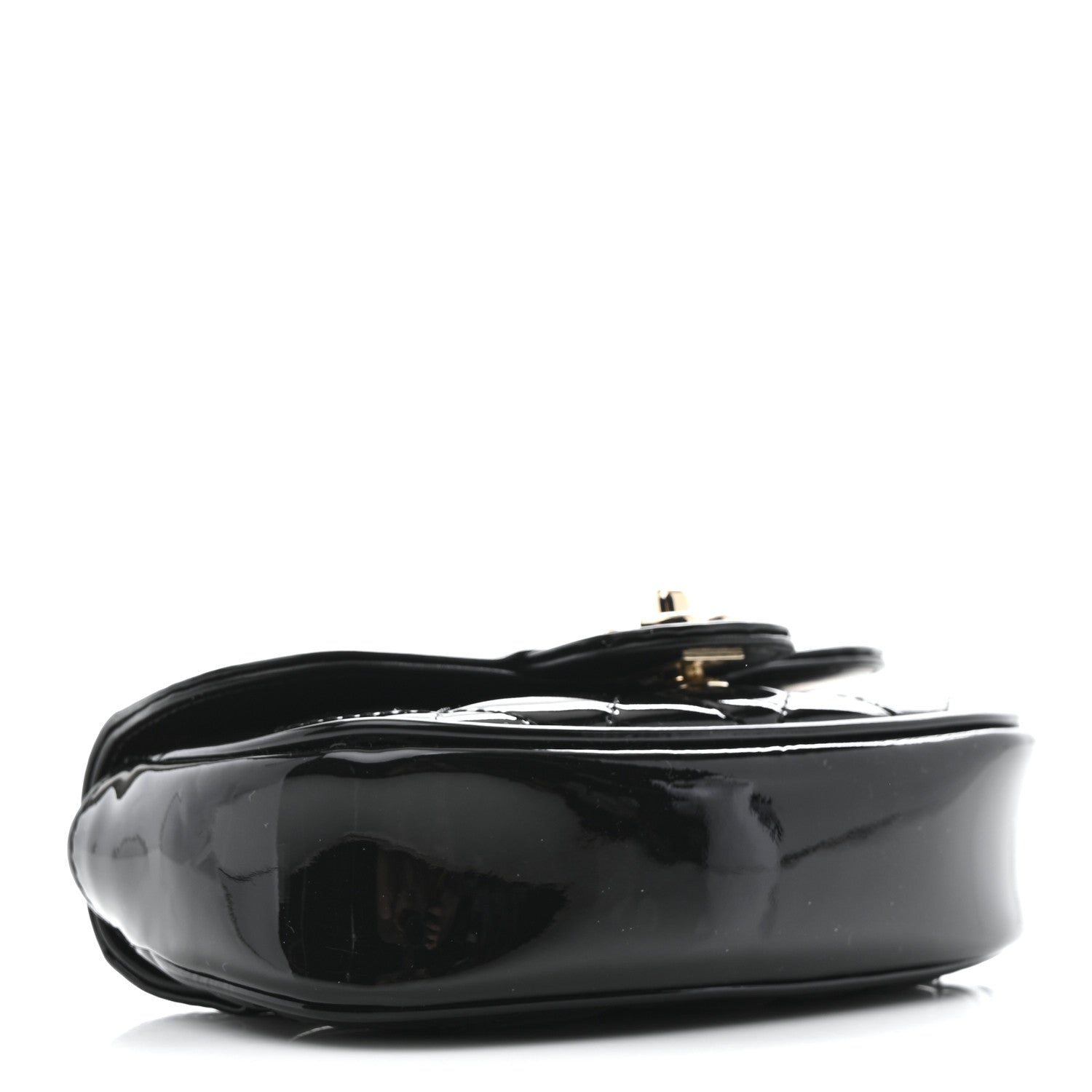 Patent Calfskin Quilted Mini Clutch Black