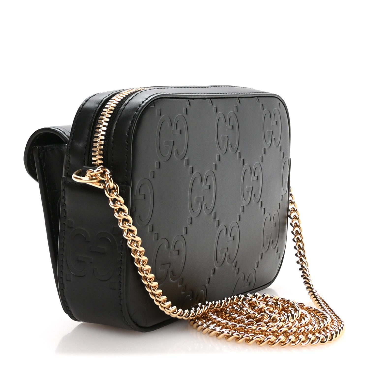 Calfskin GG Super Mini Debossed Chain Wallet Black
