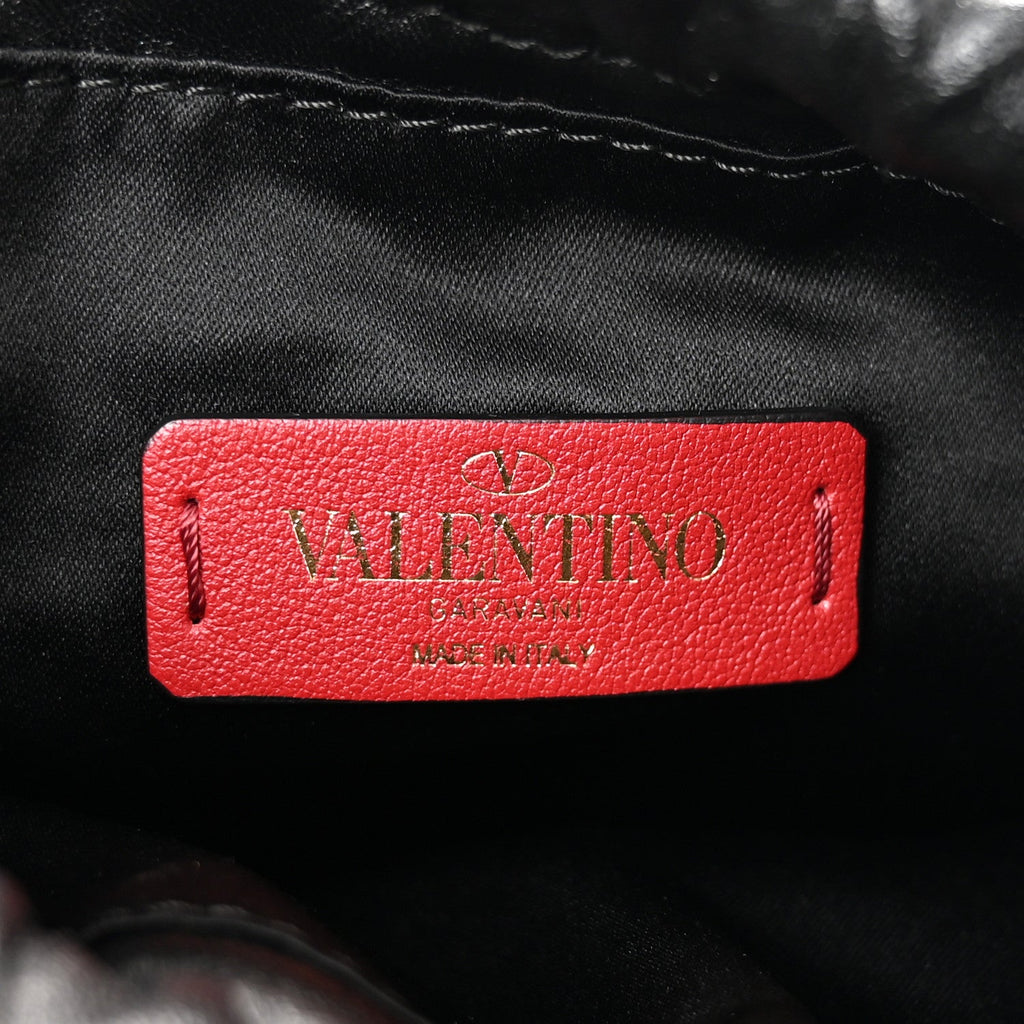 Calfskin Rockstud Drawstring Pouch Black