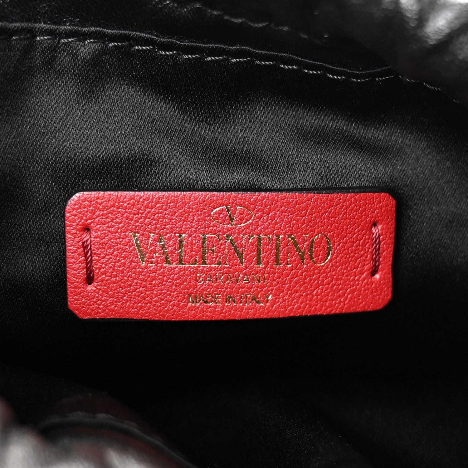 Calfskin Rockstud Drawstring Pouch Black