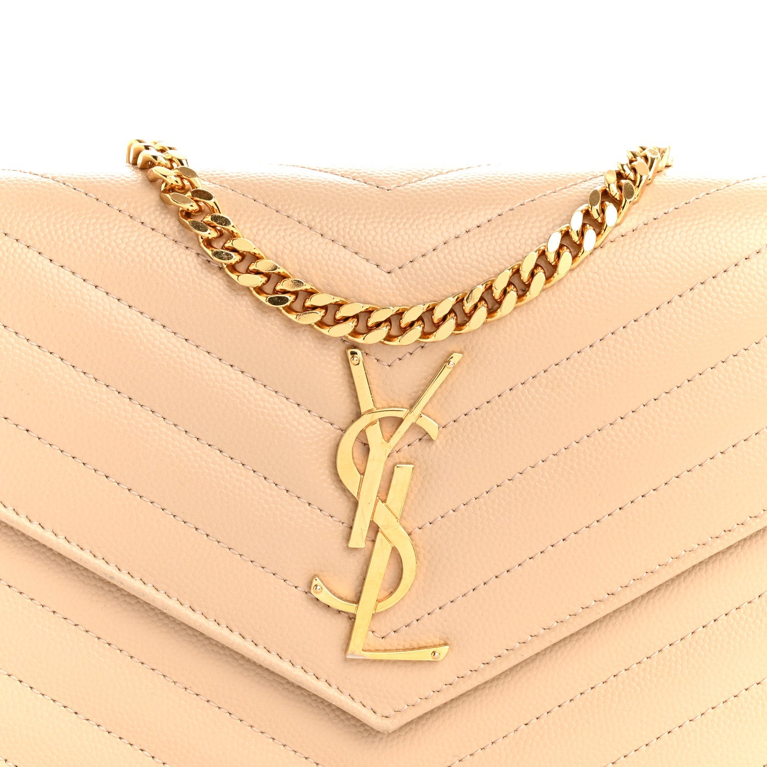 Grain De Poudre Matelasse Chevron Monogram Chain Wallet Dark Beige
