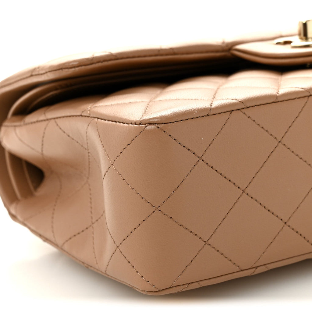 Lambskin Quilted Small Double Flap Brown