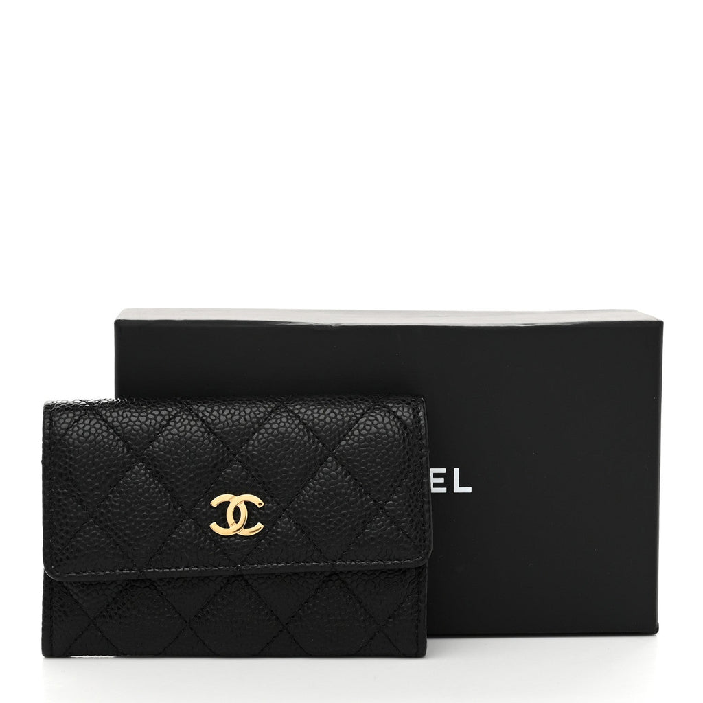 Caviar Quilted Flap  Holder Black