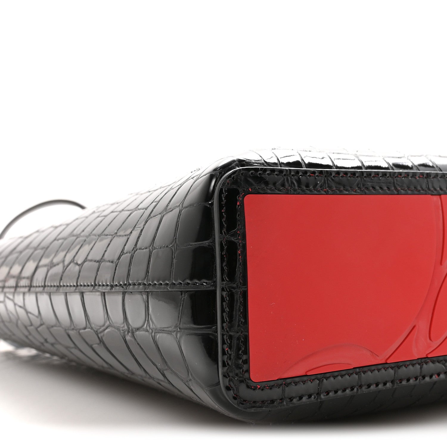 Patent Calfskin Crocodile Embossed Spikes Zipped Cabata Tote Black