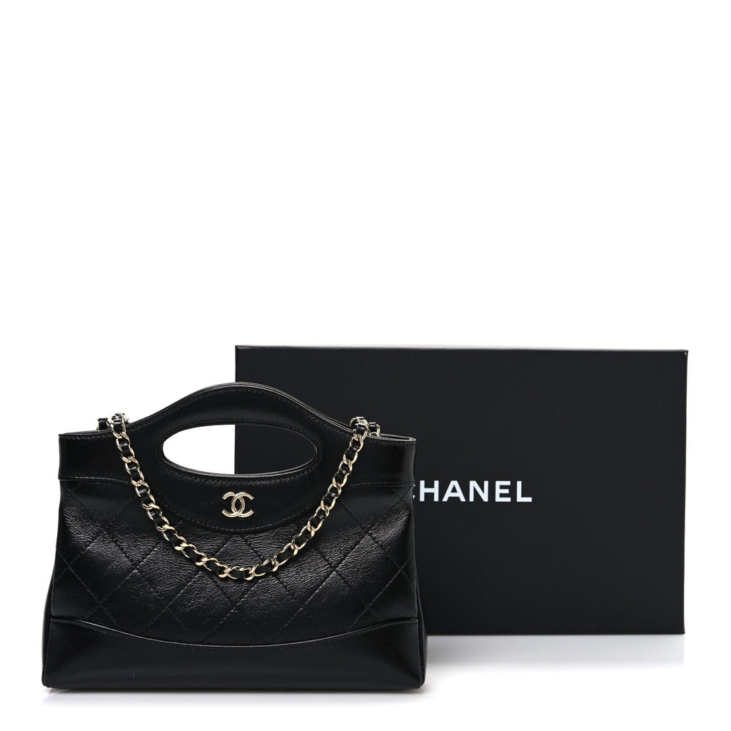 Shiny Crumpled Calfskin Quilted Nano 31 Shopping Bag Black