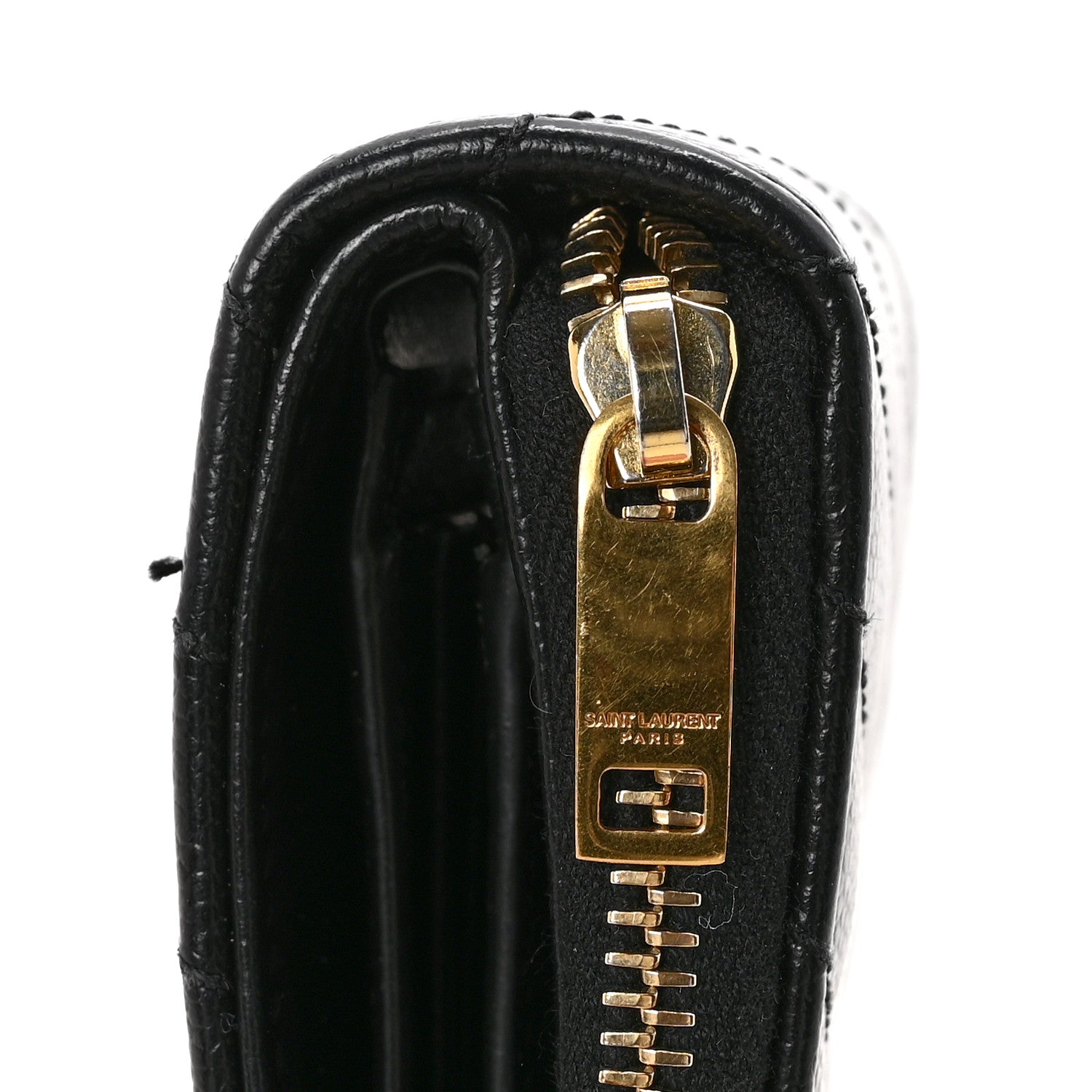 Grain De Poudre Matelasse Chevron Monogram Compact Zip Around Wallet Black