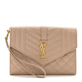 Grain De Poudre Textured Mixed Matelasse Triquilt Monogram Clutch Dark Beige