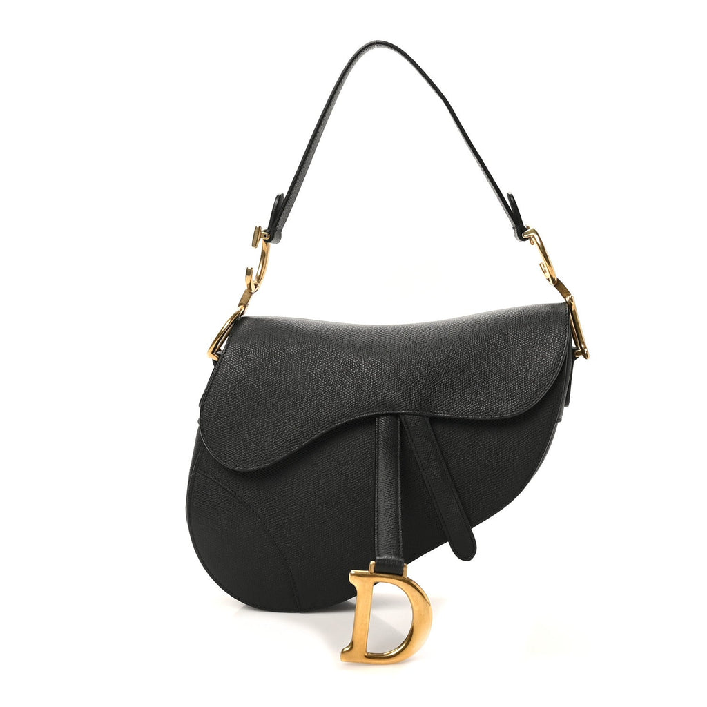 Grained Calfskin Saddle Bag Black