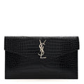 Calfskin Crocodile Embossed Uptown Monogram Pouch Black
