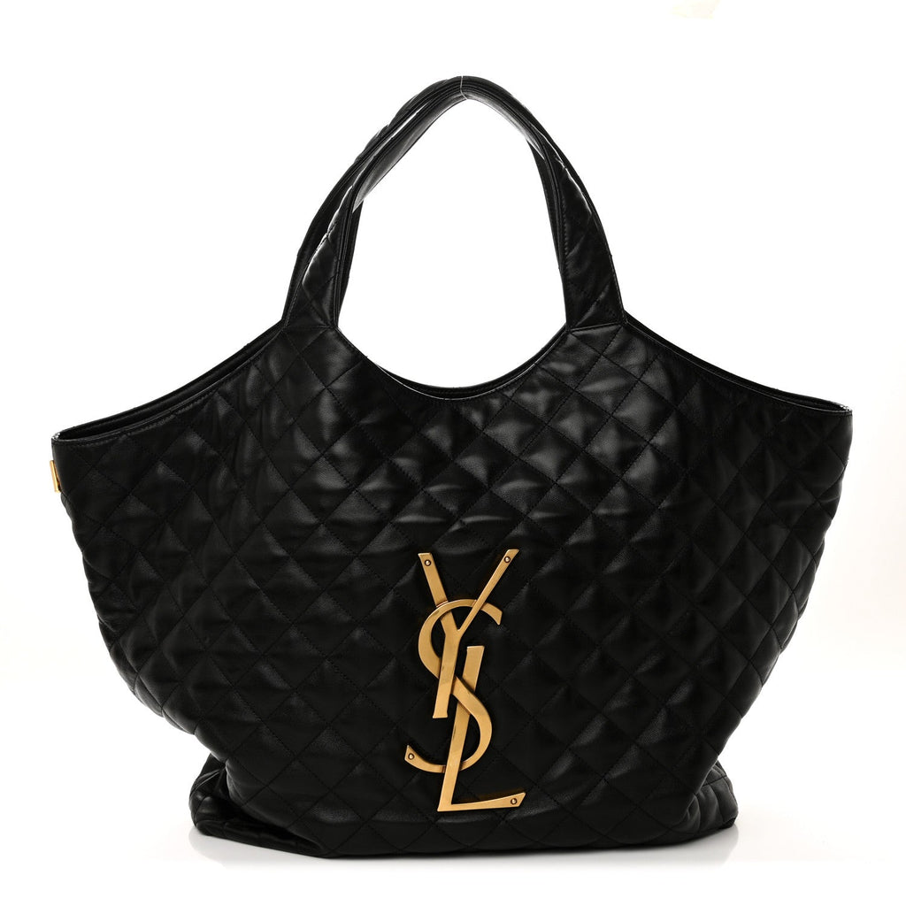 Lambskin Quilted Maxi Icare Shopping Tote Black