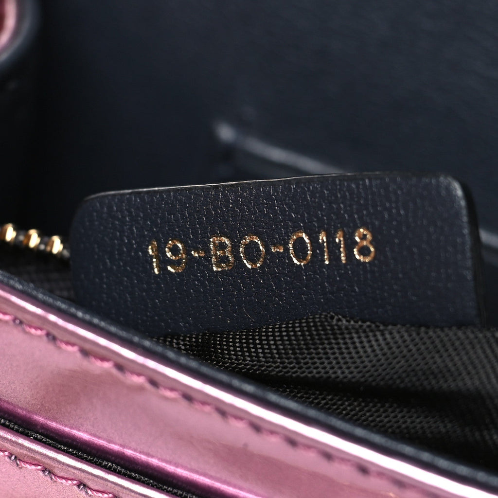 Metallic Patent Micro-Cannage Diorama Wallet on Chain Pouch Pink