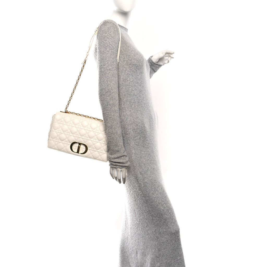 Grained Calfskin Cannage Large Caro Bag Ivory