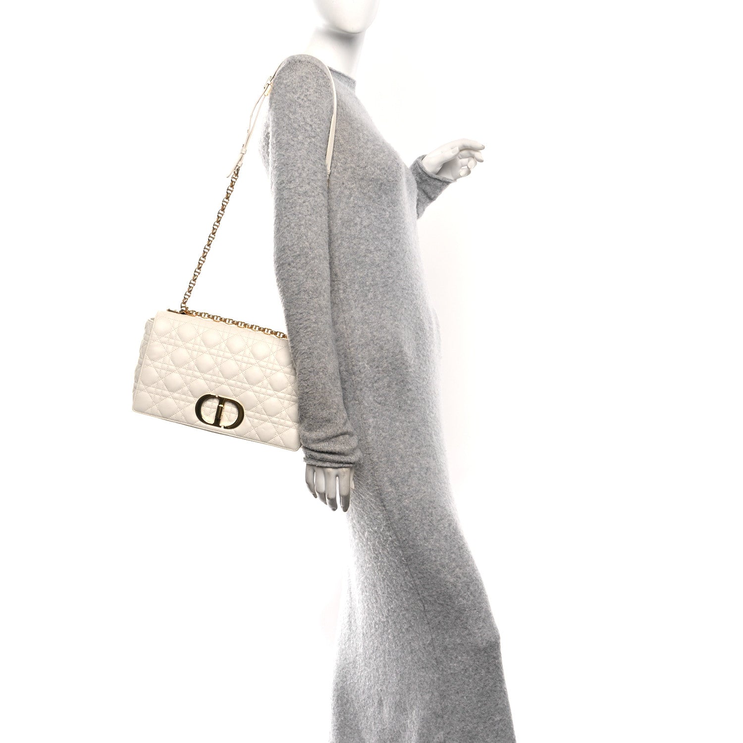 Grained Calfskin Cannage Large Caro Bag Ivory