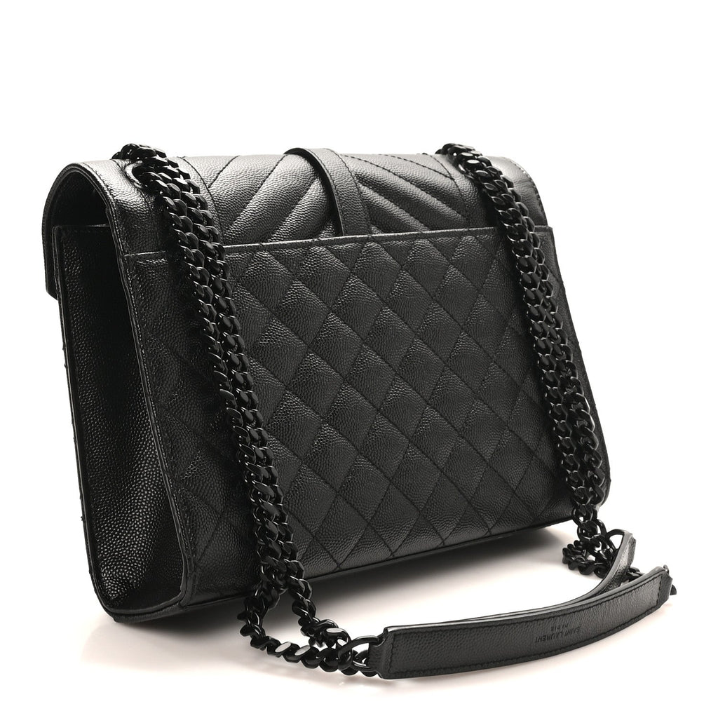 Grain De Poudre Textured Mixed Matelasse Triquilt Medium Monogram Monochrome Satchel Black