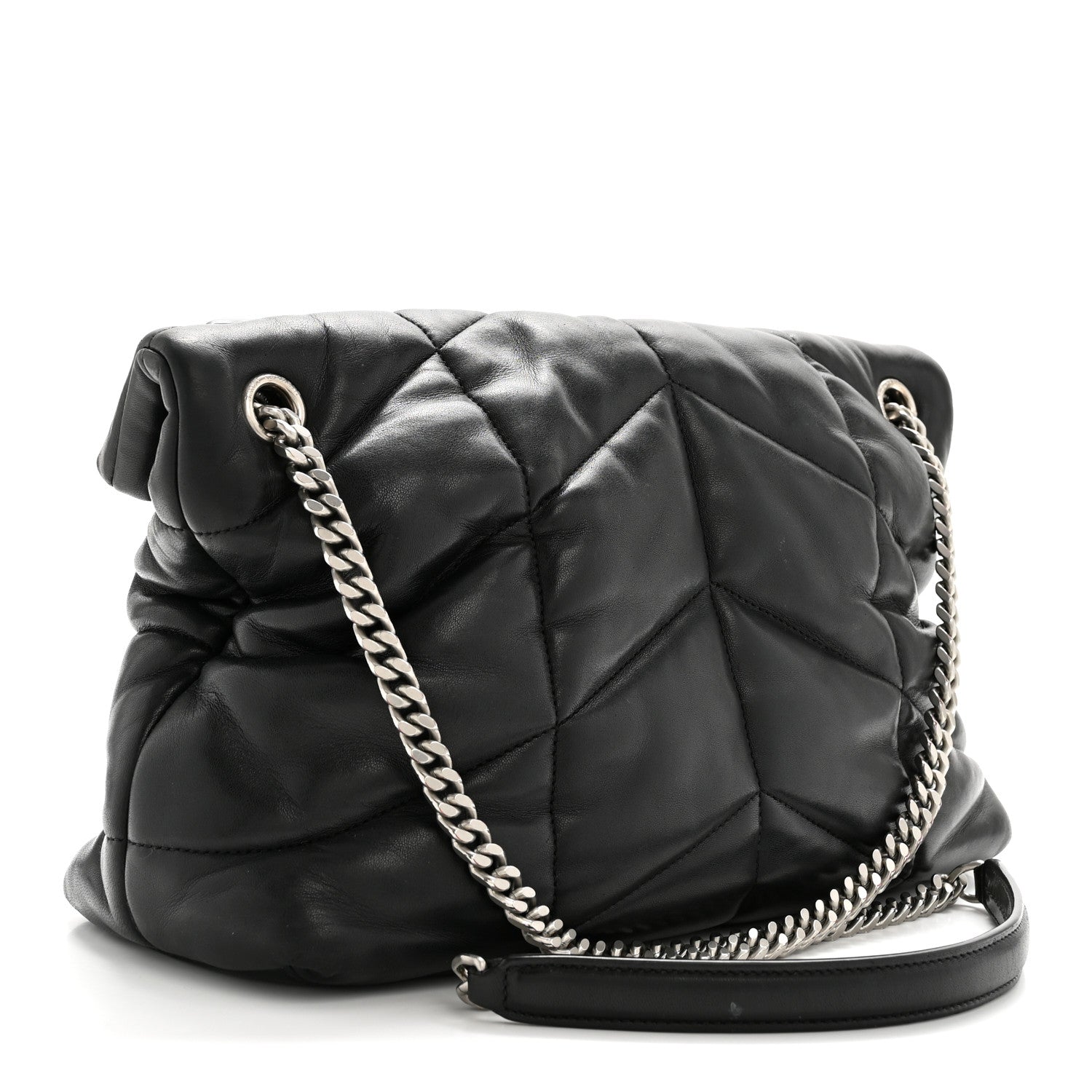 Lambskin Quilted Medium Loulou Puffer Monogram Chain Satchel Black
