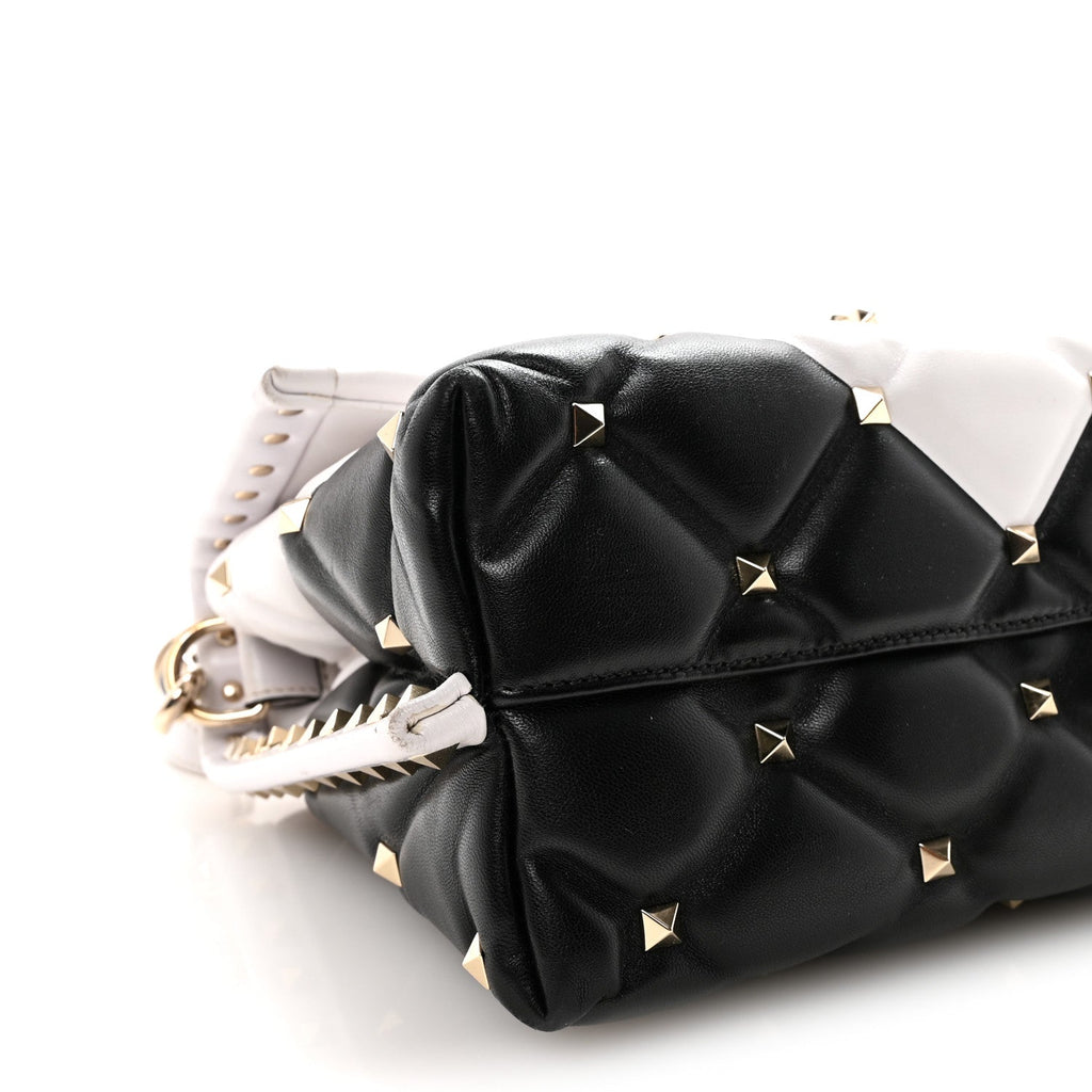 Nappa Medium Candystud Top Handle Bag White Black
