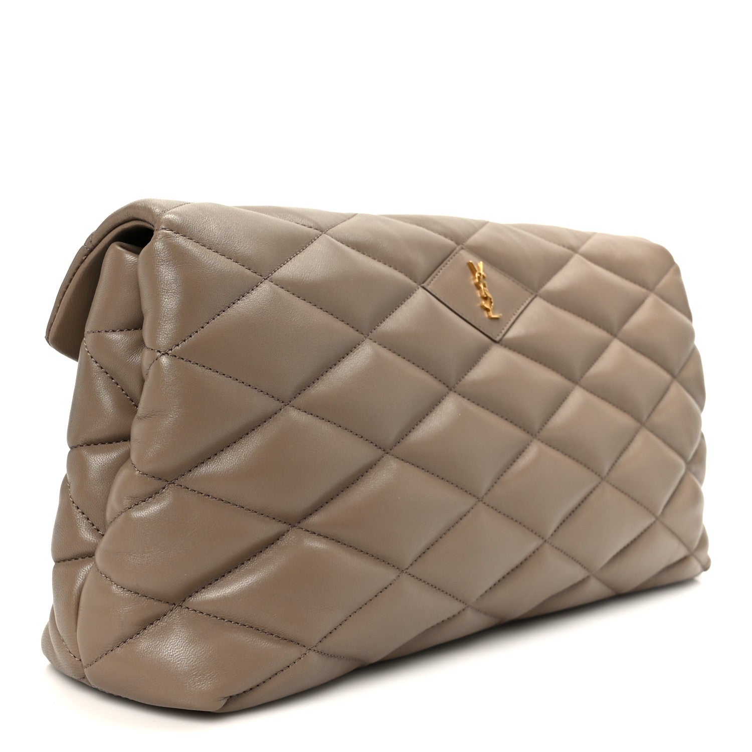 Lambskin Quilted Sade Puffer Envelope Clutch  Taupe