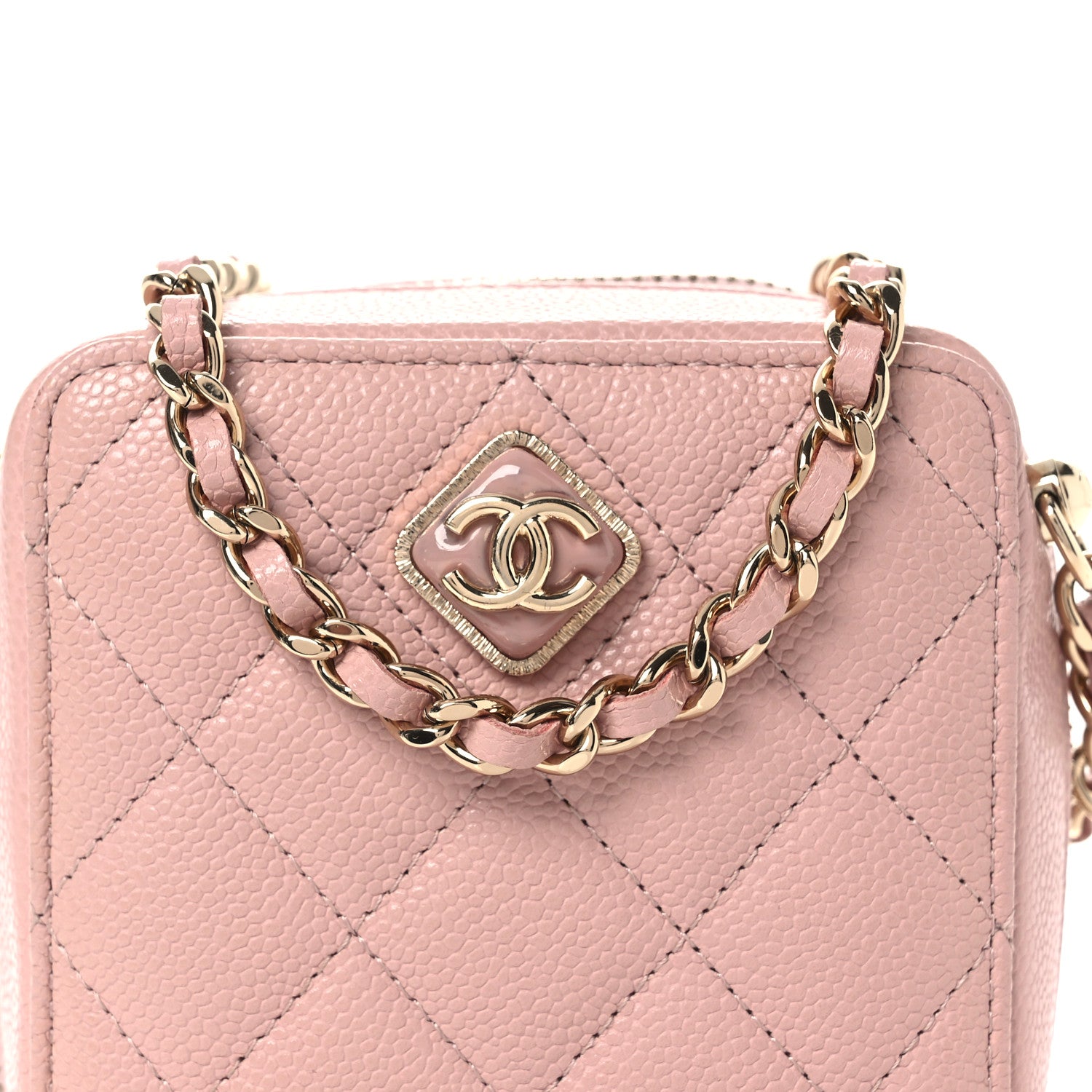 Caviar Quilted Clutch with Chain Light Pink