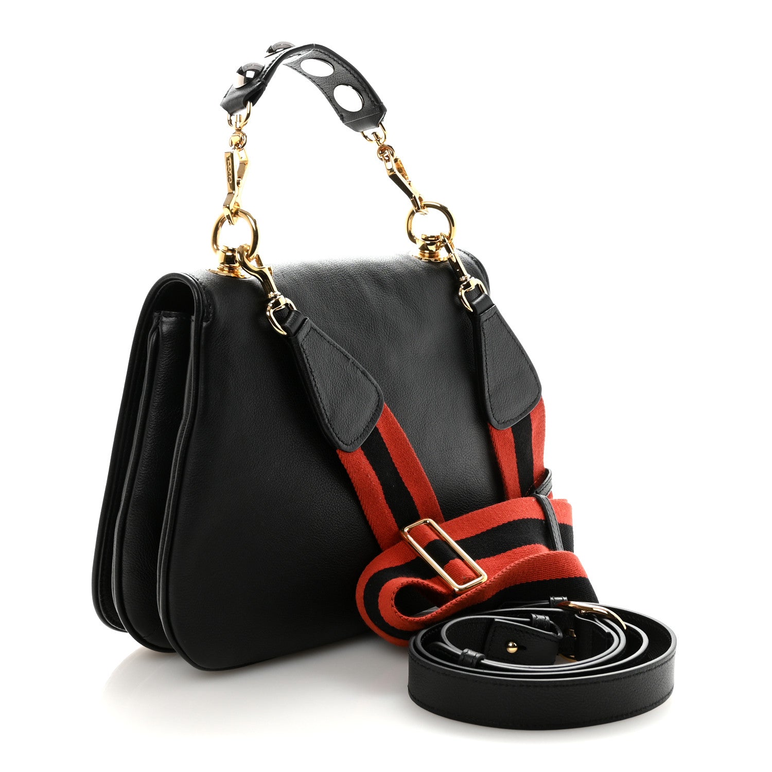 Roxy Calfskin Web Medium Studded Blondie Shoulder Flap Bag Black