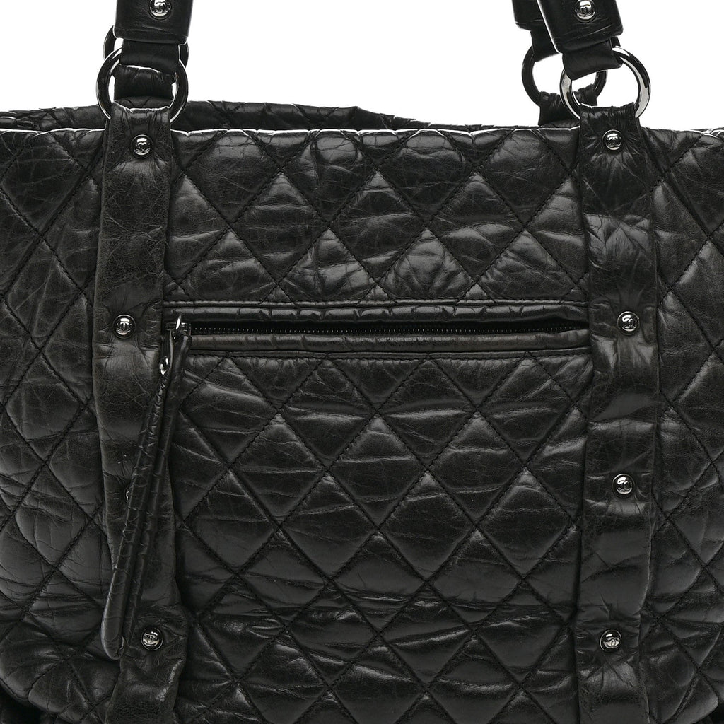 Distressed Lambskin Vintage Ligne Lady Braid Tote Black