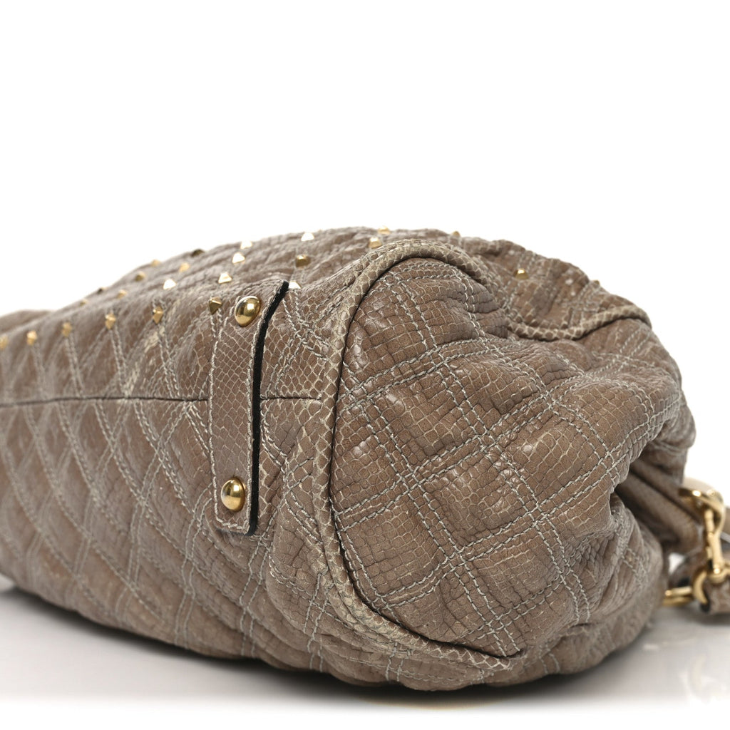 Snakeskin Embossed Calfskin Quilted Studded Beige