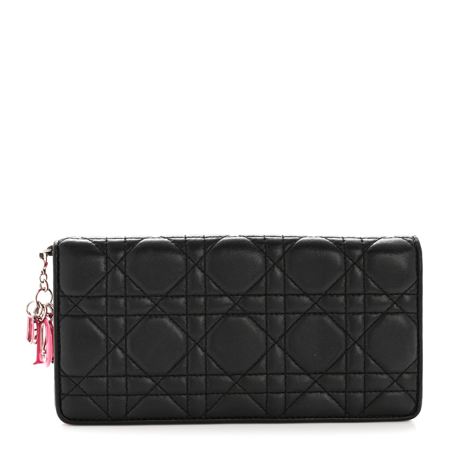 Lambskin Cannage Bi-Color Lady Dior Flap  Holder Black Pink