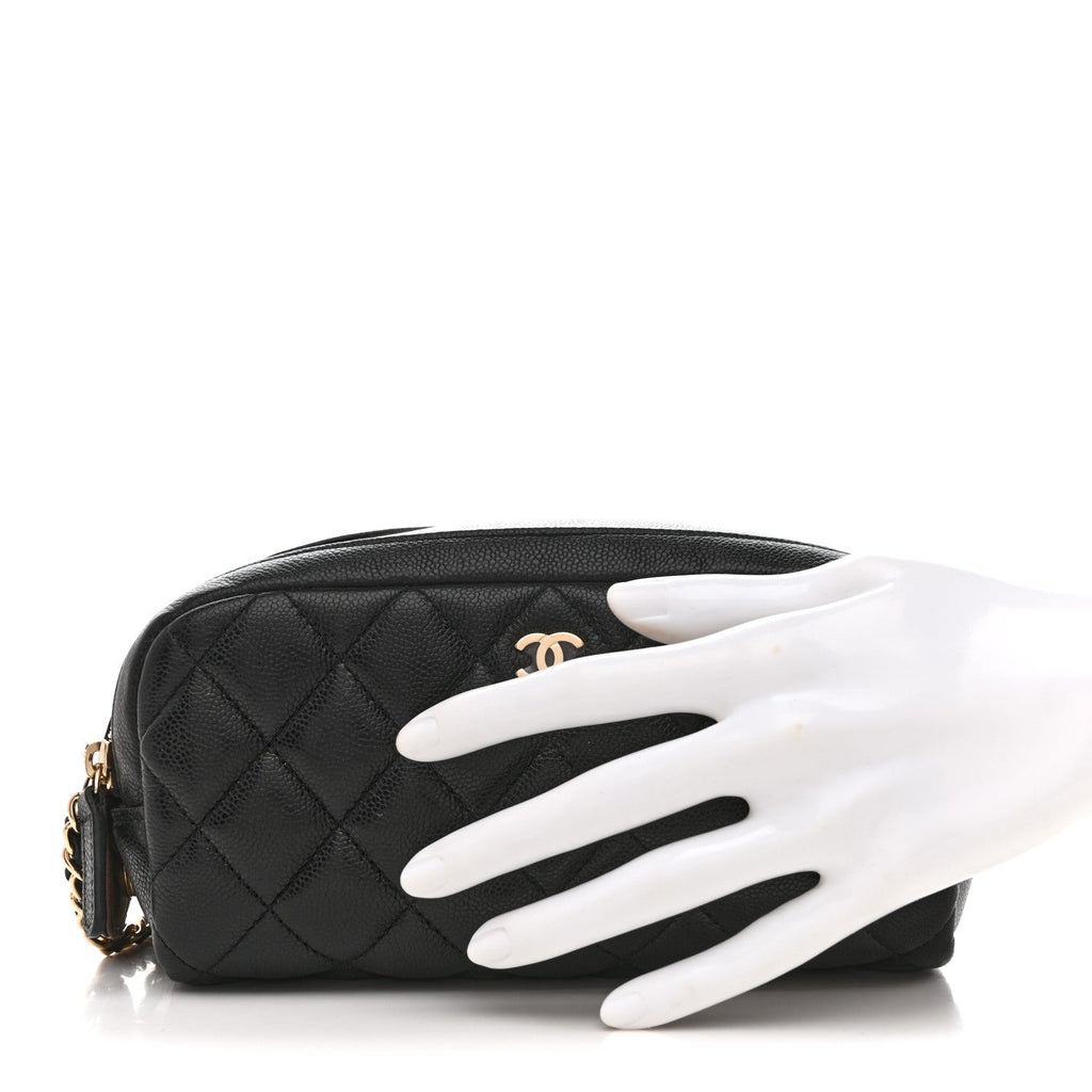 Caviar Quilted Toiletry Case With Chain Black