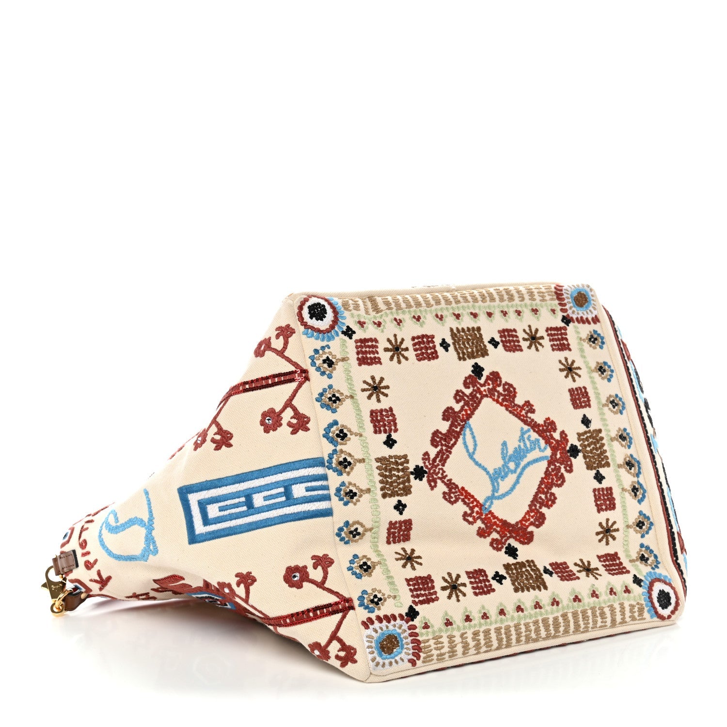 Frise Broderie Calfskin Greekaba Tote Biscotto Multicolor