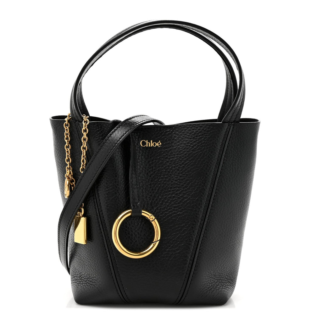 Grained Calfskin Small Spin Tote Black