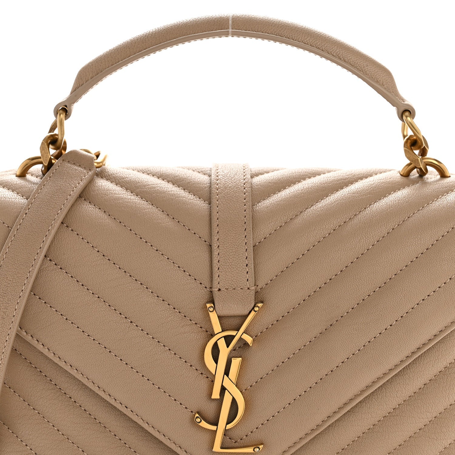 Sheepskin Matelasse Chevron Monogram Medium College Bag Dark Beige