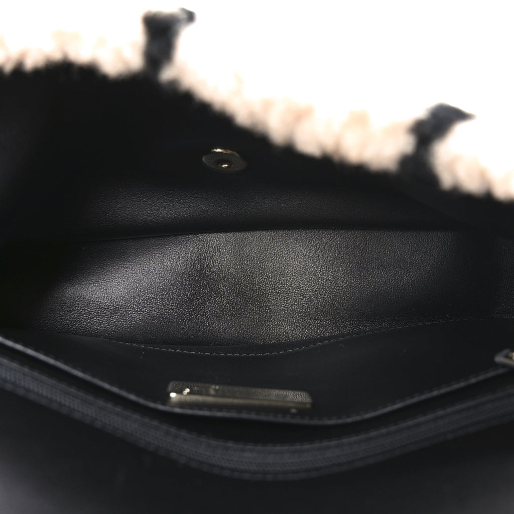 Shearling Lambskin Large Fluffy Tartan Single Flap Pink Black