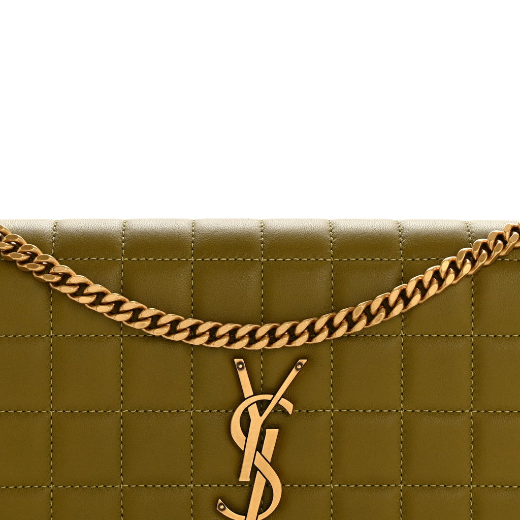 Lambskin Carre Quilted Cassandre Chain Wallet Olive Drab