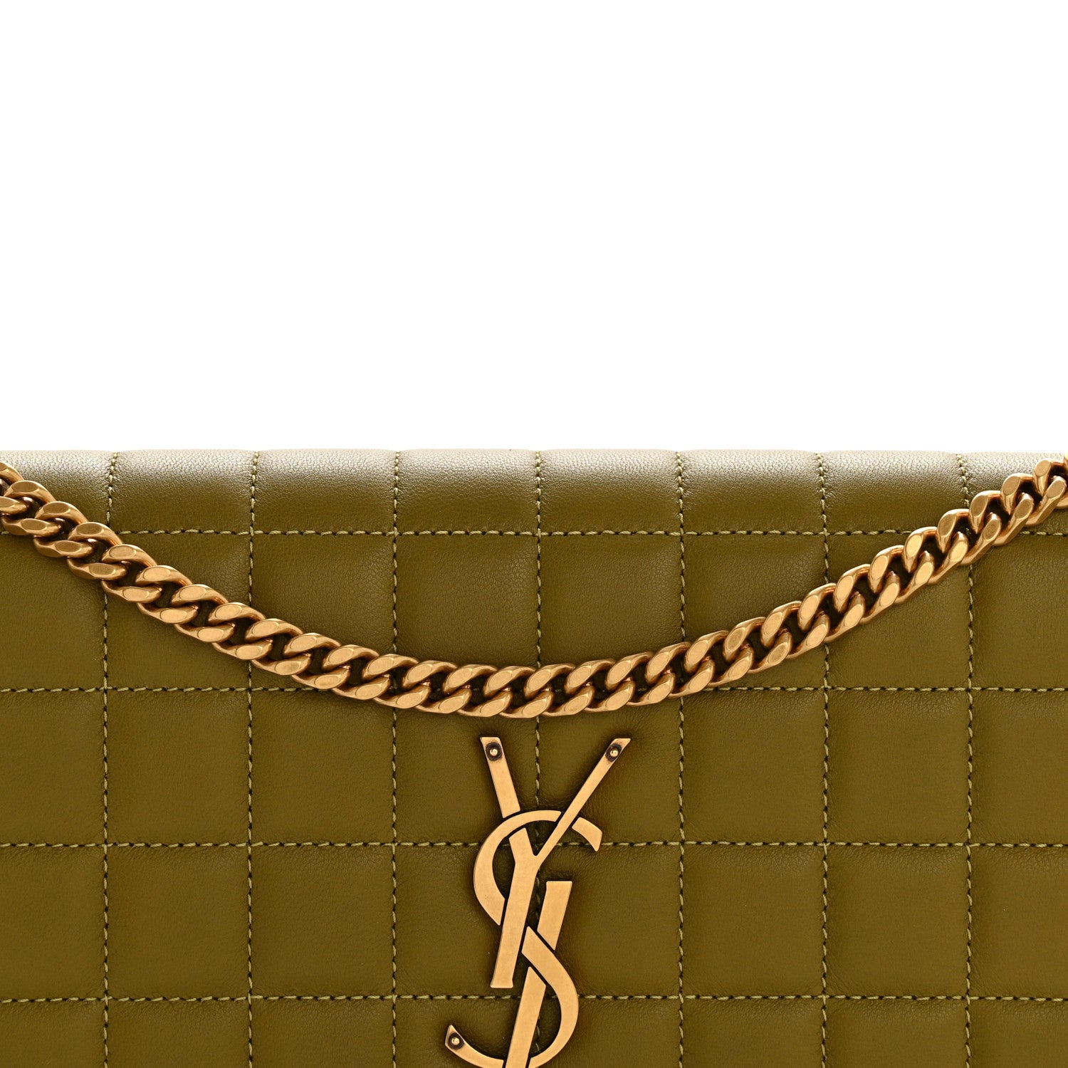 Lambskin Carre Quilted Cassandre Chain Wallet Olive Drab