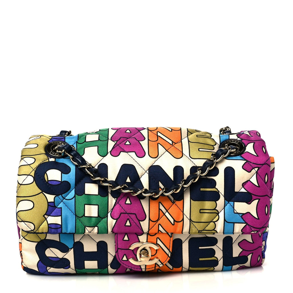 Printed Fabric Quilted Logo Single Flap Bag Multicolor