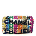 Printed Fabric Quilted Logo Single Flap Bag Multicolor