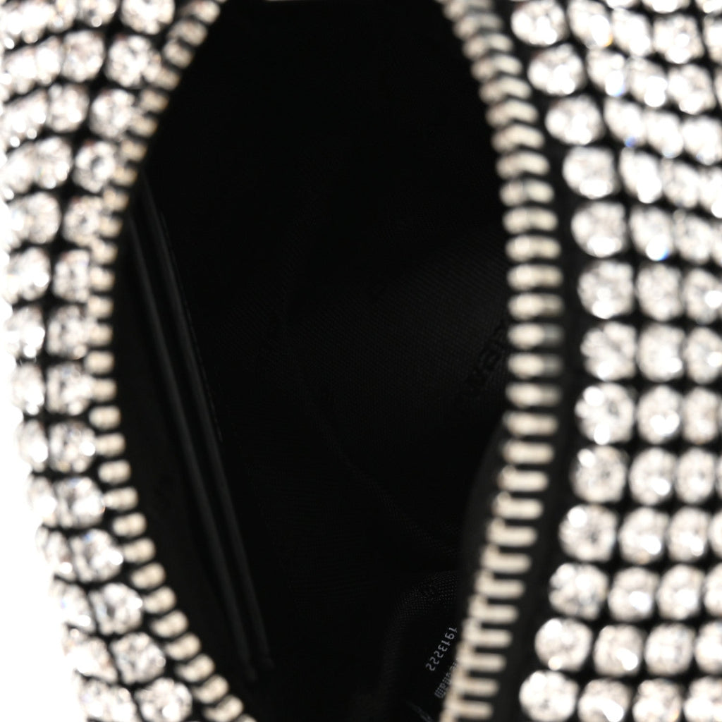 Mesh Crystal Rhinestone Mini Heiress Pouch Black Silver