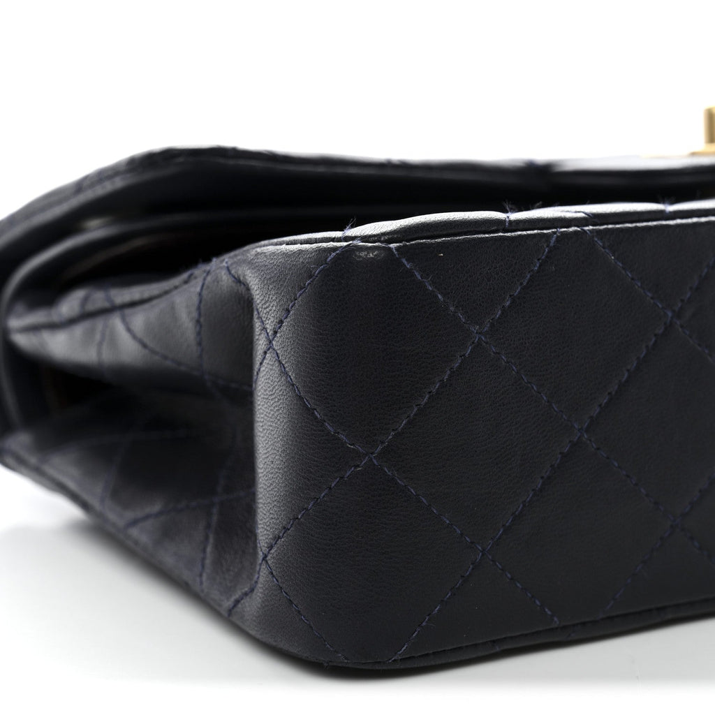 Lambskin Quilted Small Double Flap Navy
