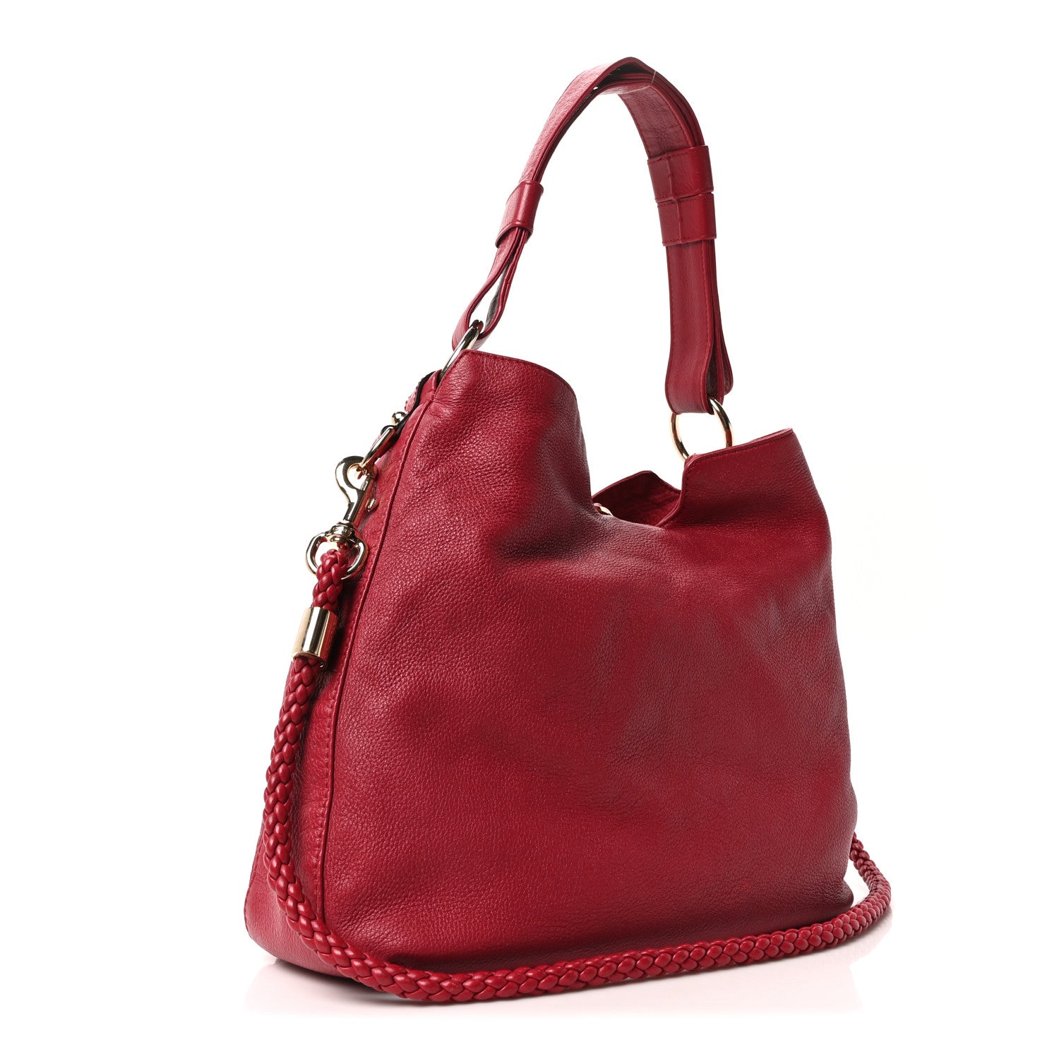 Pebbled Calfskin Medium G Wave Shoulder Bag Red