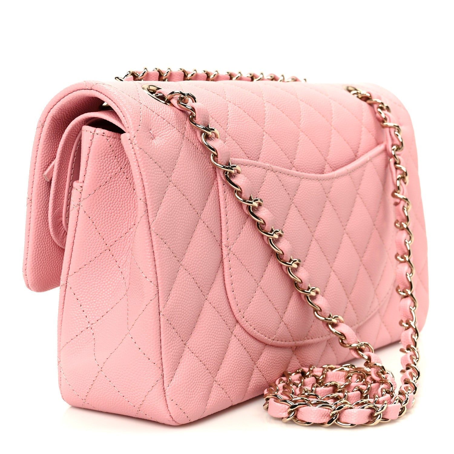 Caviar Quilted Medium Double Flap Light Pink