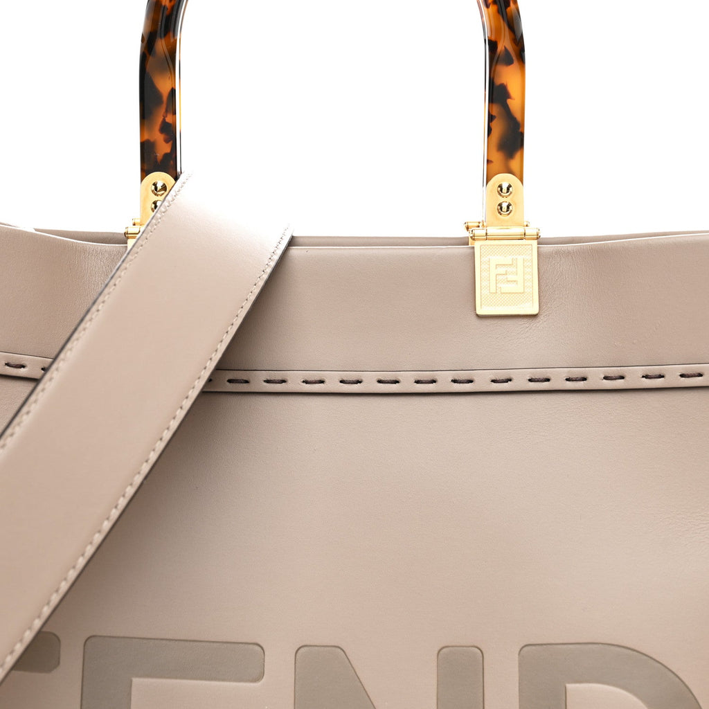 Vitello King Plexiglass Logo Embossed Medium Fendi Sunshine Shopper Tote Tortora