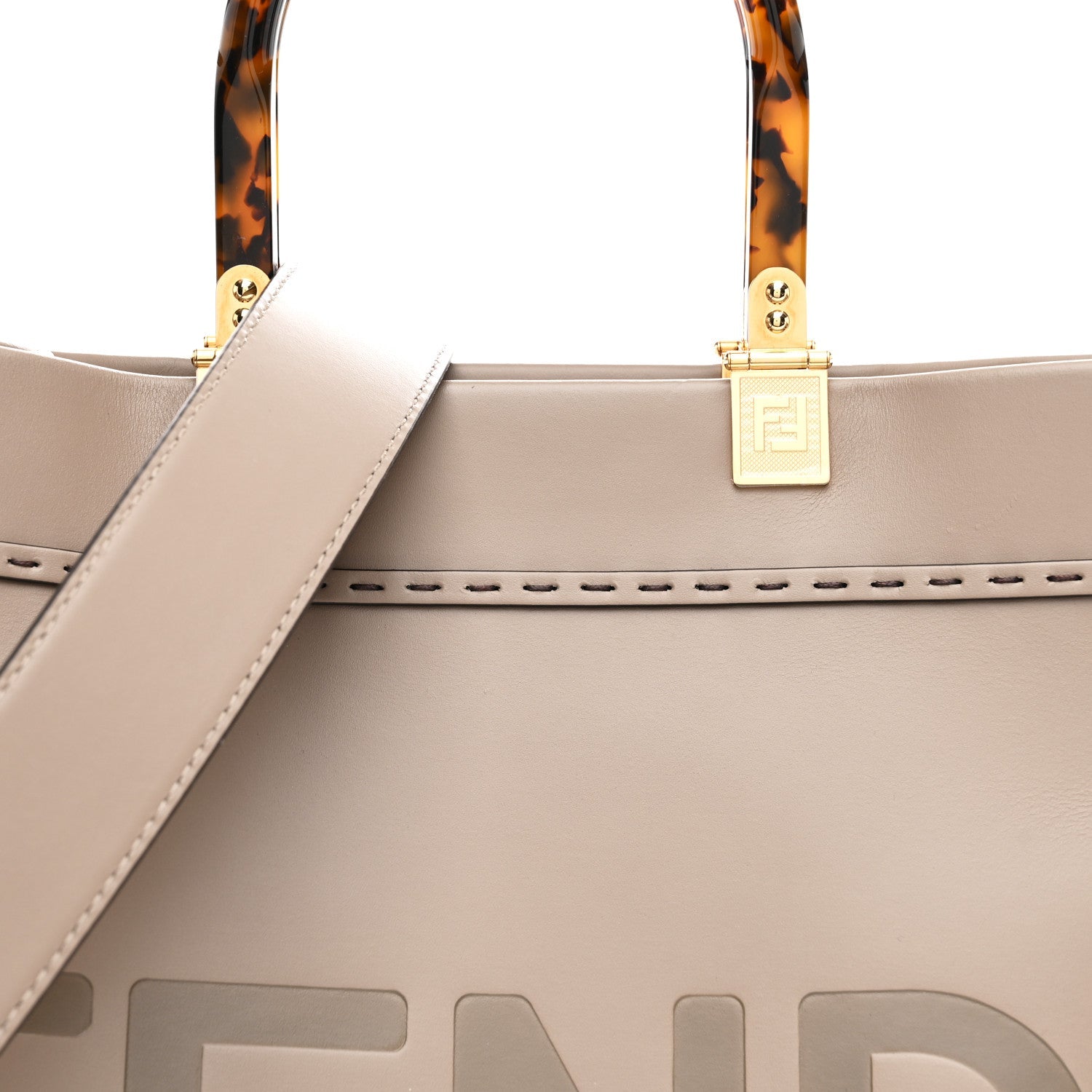 Vitello King Plexiglass Logo Embossed Medium Fendi Sunshine Shopper Tote Tortora