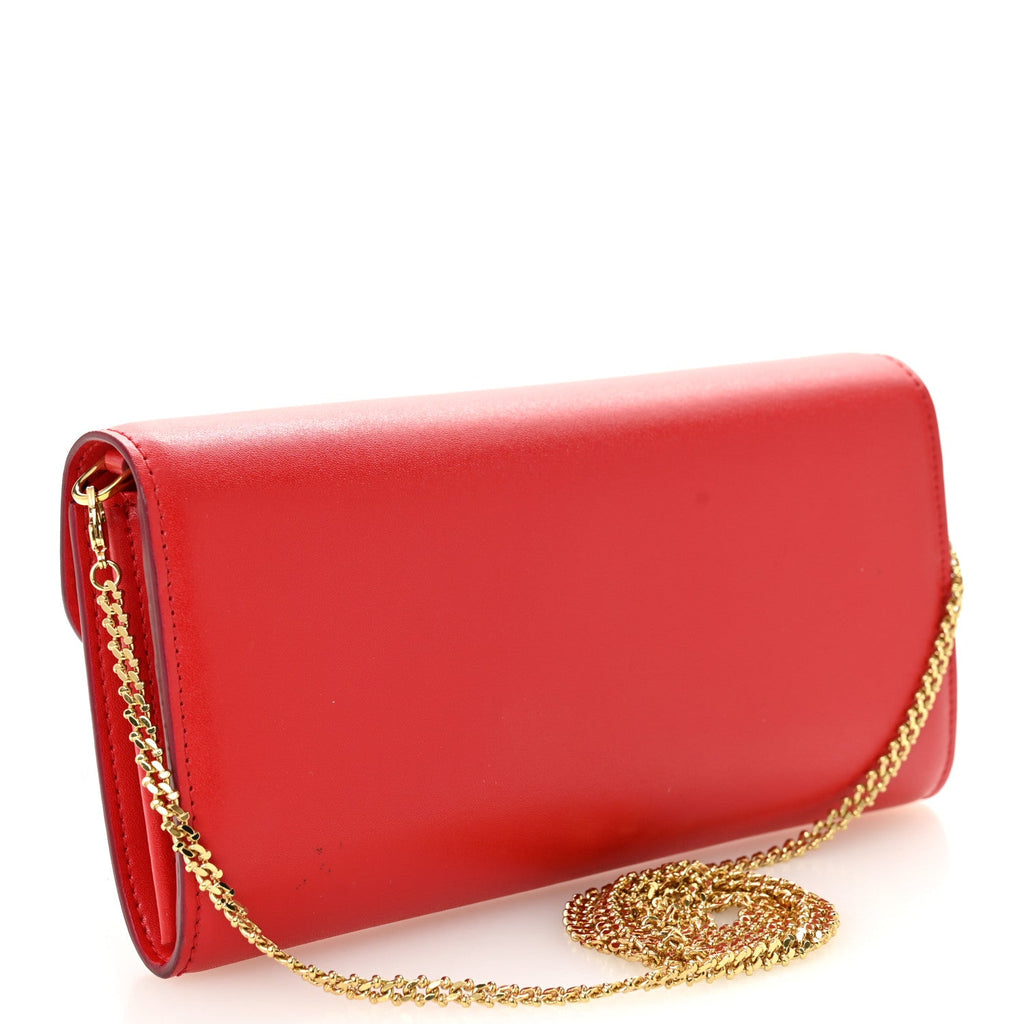 Calfskin Wallet on Chain Red